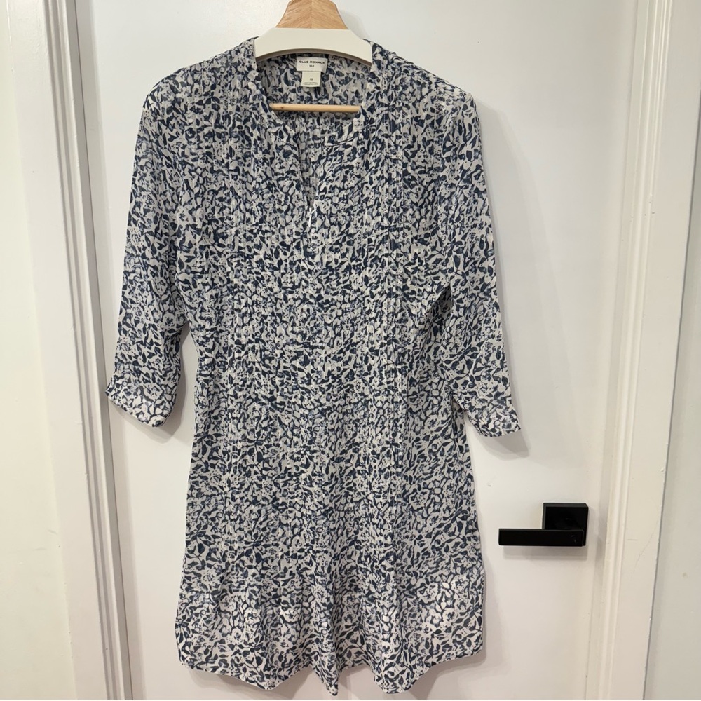 Club Monaco Silk Navy and White flare Dress